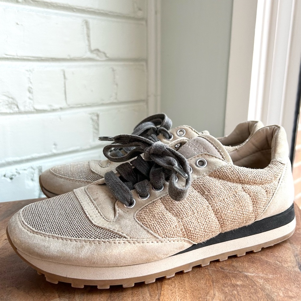 Brunello Cucinelli Monili‎ Trim Gold Metallic Beige Runner Sneaker 38 Old Money